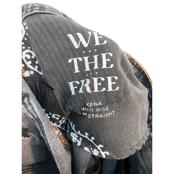 We The Free Xena Slim Straight Jeans High Rise Free People Size 29 Black Wash - Picture 8 of 10